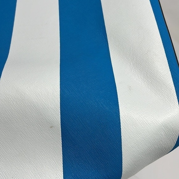 Michael Kors Large Teal White Striped Jet Coated Canvas Leather Tote Bag - Picture 5 of 9